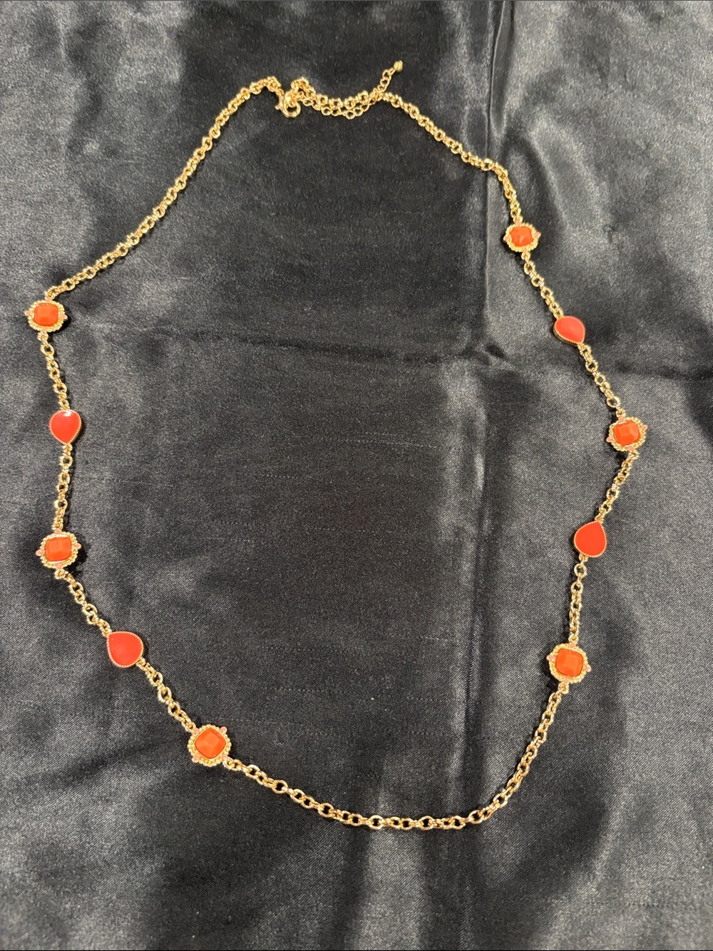 Gold Chain Necklace with Coral Red Enamel Accents